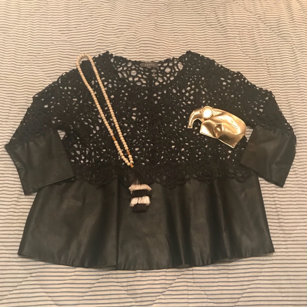 Super Fun Gracia Lace and Pleather Blouse - M/L